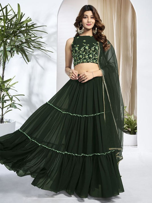 Floral Embroidered Semi-Stitched Lehenga With Unstitched Choli & Dupatta