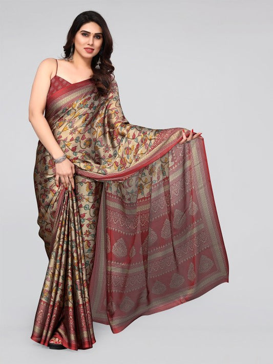 Floral Poly Chiffon Saree With Blouse Piece