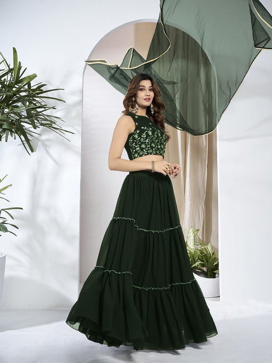 Floral Embroidered Semi-Stitched Lehenga With Unstitched Choli & Dupatta