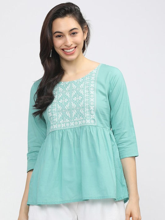 Blue Geometric A-Line Top