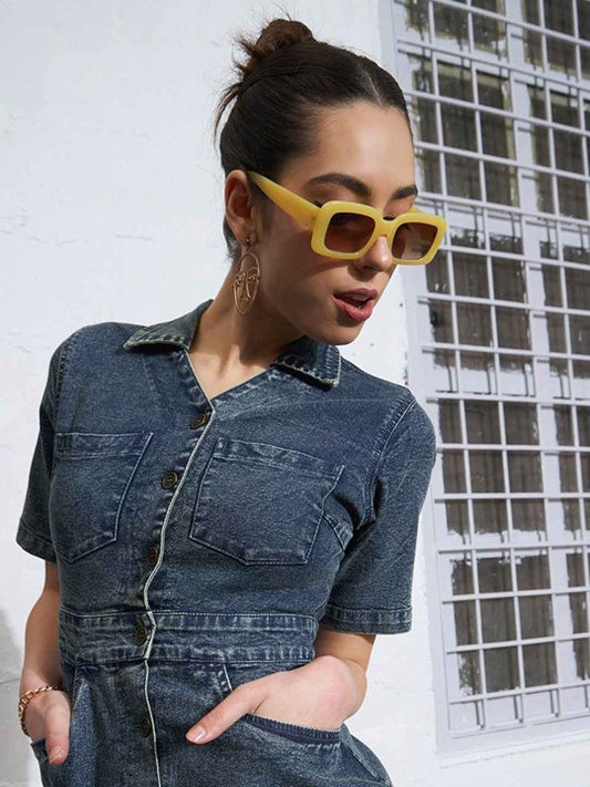 Shirt Collar Denim Mini Shirt Dress
