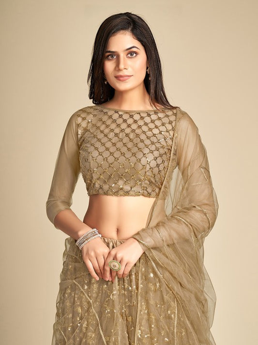 Embroidered Sequinned Semi-Stitched Lehenga & Unstitched Blouse With Dupatta