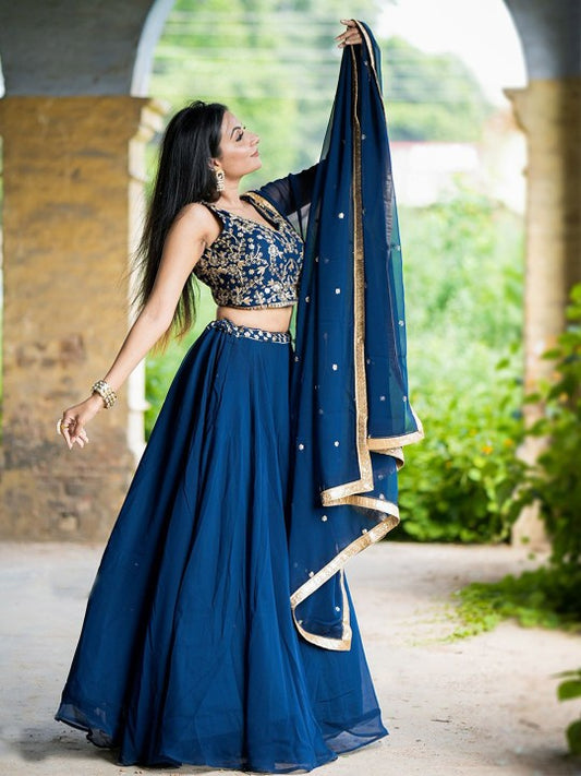 Embroidered Sequinned Ready to Wear Lehenga & Unstitched Blouse With Dupatta