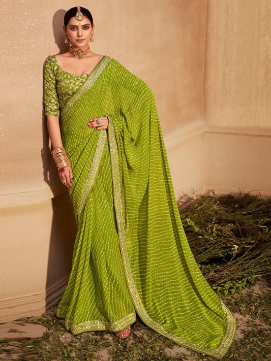 Striped Embroidered Pure Georgette Leheriya Saree