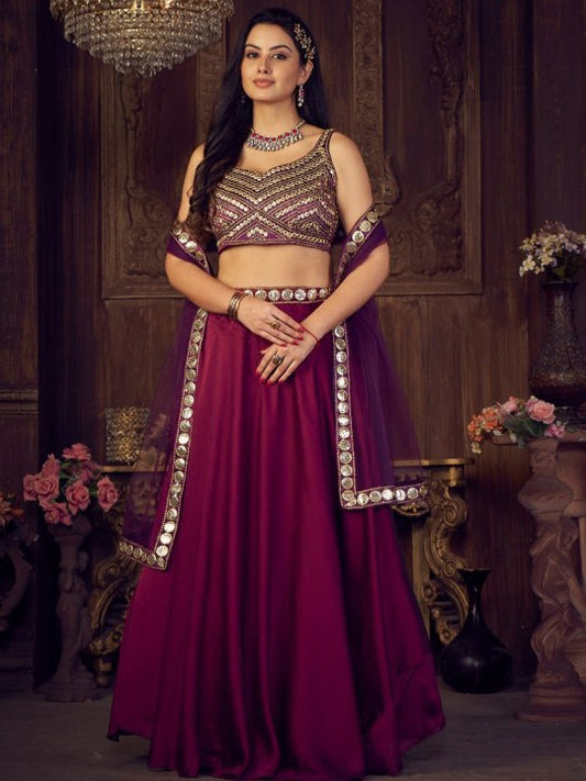 Embellished Thread Work Semi-Stitched Lehenga & Unstitched Blouse With Dupatta