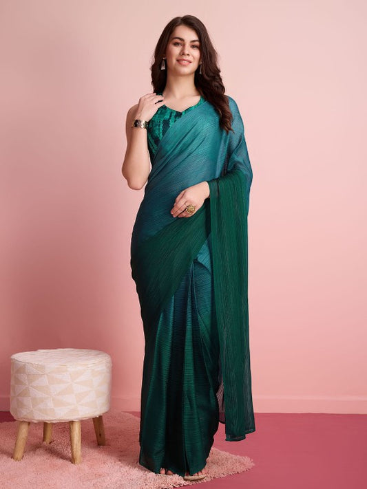 Ombre Zari Poly Chiffon Ready to Wear Saree