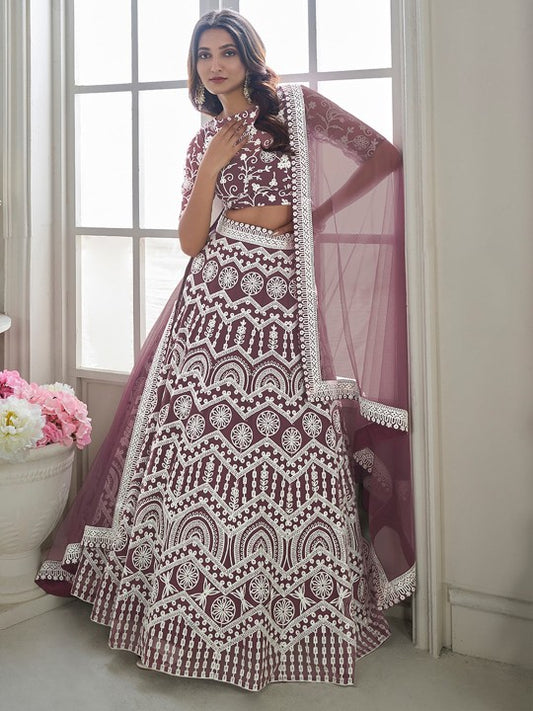 Embroidered Semi-Stitched Lehenga & Unstitched Blouse With Dupatta