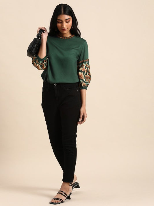 Green Embroidery Detail Top