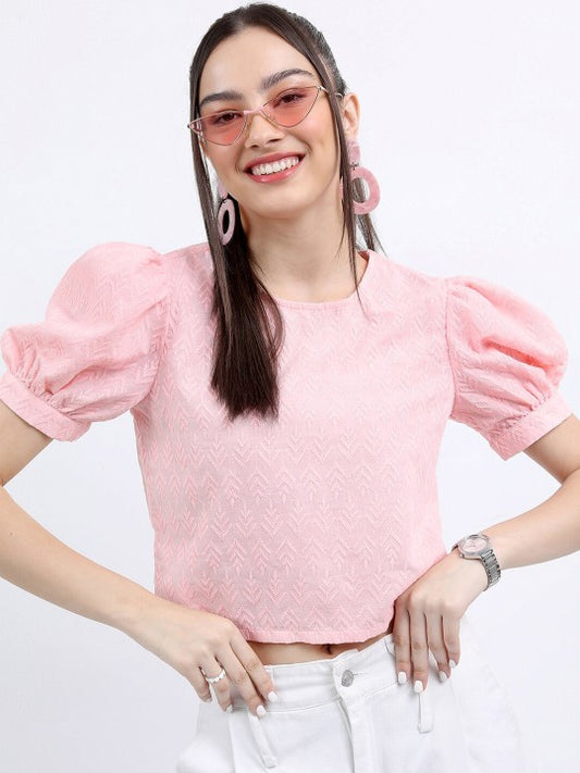 Puff Sleeves Embroidered Crop Top