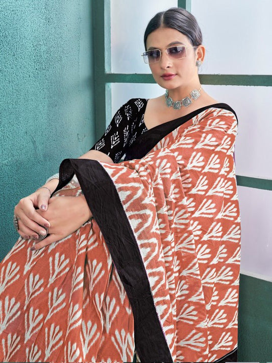 Ethnic Motifs Printed Poly Cotton Ikat Saree