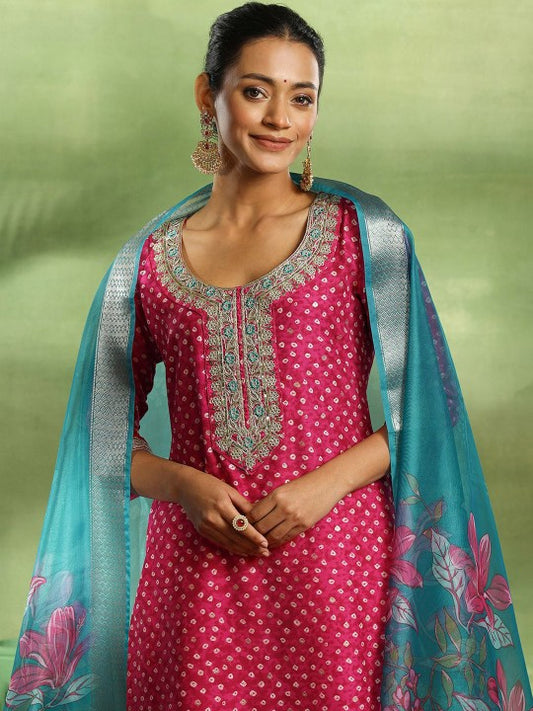 Bandhani Embroidered Sequinned Kurta with Trouser & Dupatta