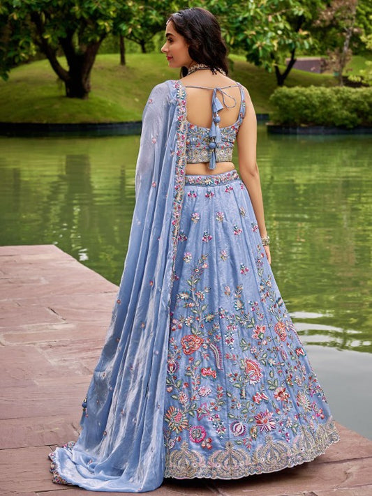 Embroidered Sequinned Semi-Stitched Lehenga & Unstitched Blouse With Dupatta