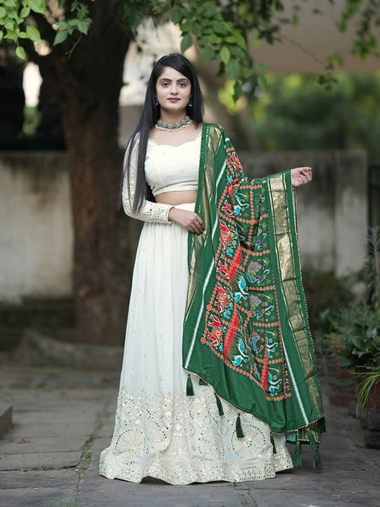 Embroidered Sequinned Semi-Stitched Lehenga & Unstitched Blouse With Dupatta