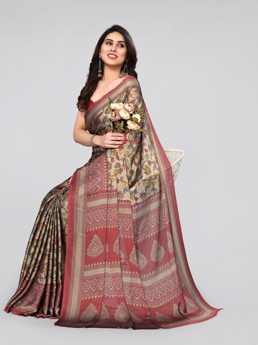 Floral Poly Chiffon Saree With Blouse Piece