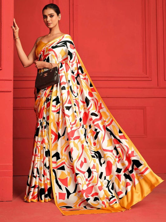 Digital Printed Satin Saree