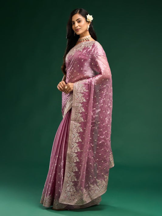 Floral Embroidered Silk Blend Saree