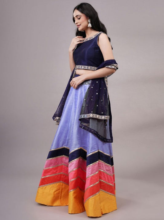 Embroidered Sequinned Shibori Ready to Wear Lehenga & Choli With Dupatta