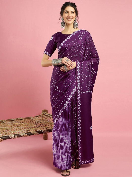 Ethnic Printed Bandhani Saree With Blouse Piece