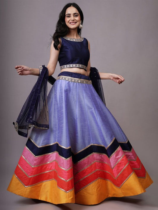 Embroidered Sequinned Shibori Ready to Wear Lehenga & Choli With Dupatta