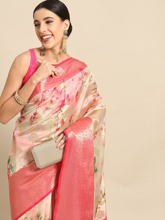 Kalamkari Zari Art Silk Chanderi Saree