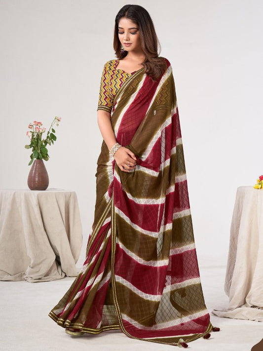 Striped zari Poly Georgette Sarees