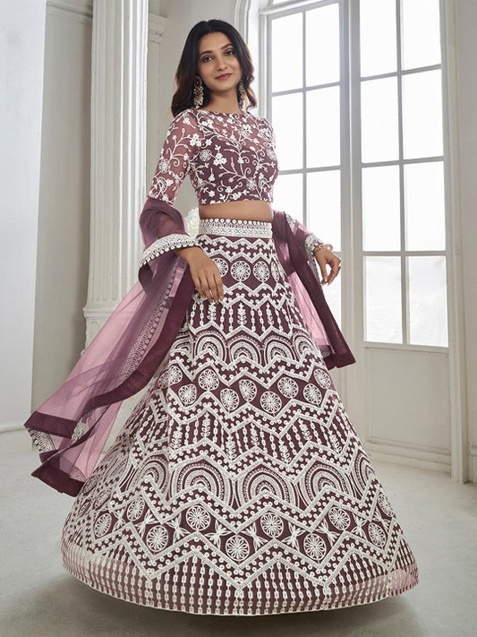 Embroidered Semi-Stitched Lehenga & Unstitched Blouse With Dupatta