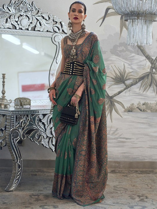Ethnic Motifs Woven Design Zari Silk Blend Banarasi Saree