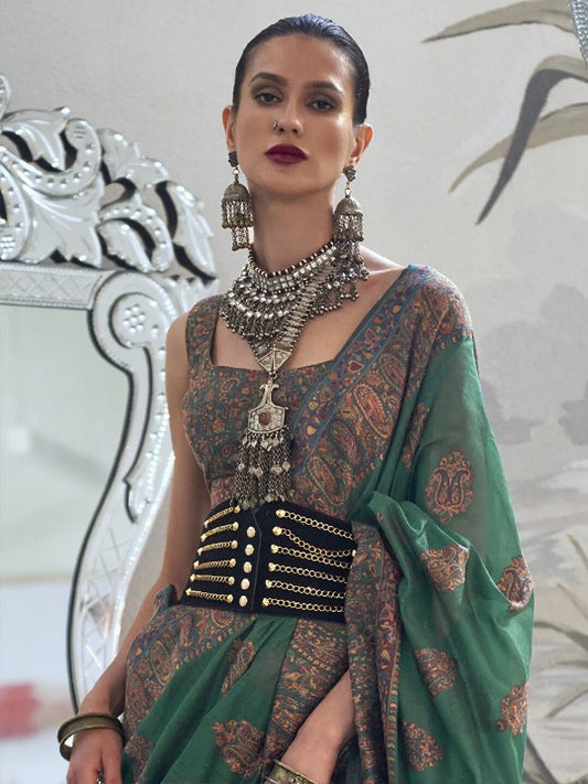 Ethnic Motifs Woven Design Zari Silk Blend Banarasi Saree