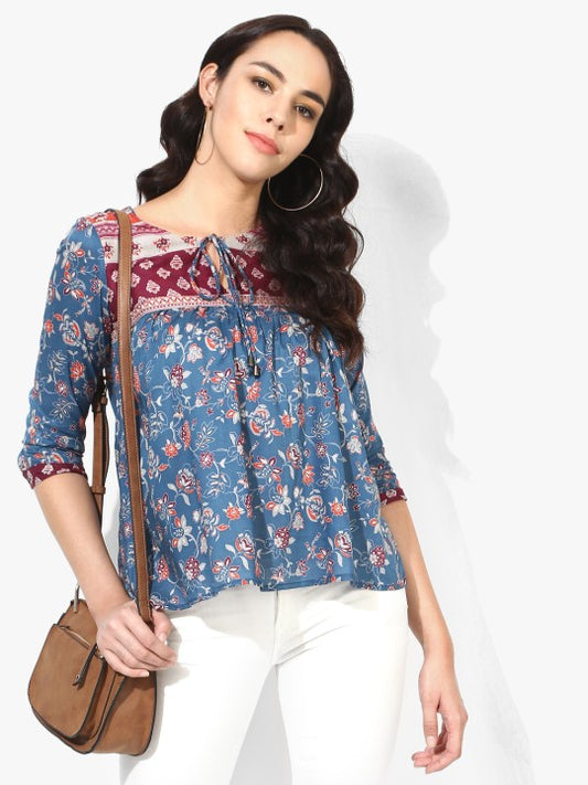 Women Blue Printed Top