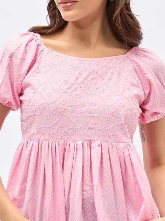 Women Cotton Embroidered Peplum Crop Top