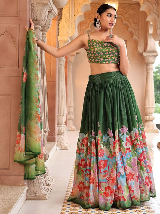 Printed Thread Work Ready to Wear Lehenga & Unstitched Blouse With Dupatta