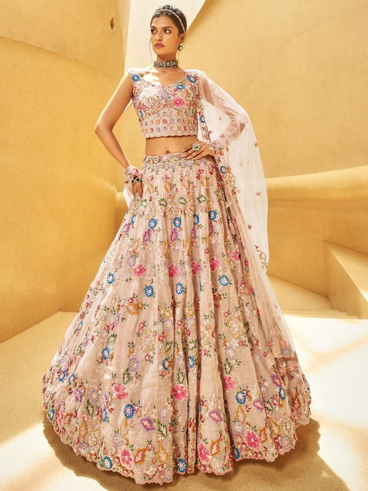 Embroidered Organza Semi Stitched Lehenga & Unstitched Blouse With Dupatta