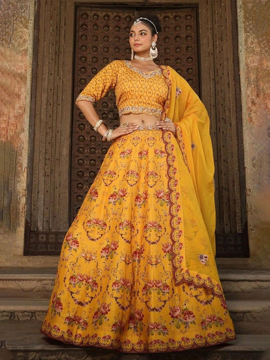 Floral Printed Embroidered Ready to Wear Lehenga & Blouse With Dupatta