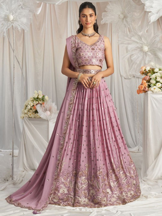 Embroidered Sequinned Semi Stitched Lehenga & Unstitched Blouse With Dupatta