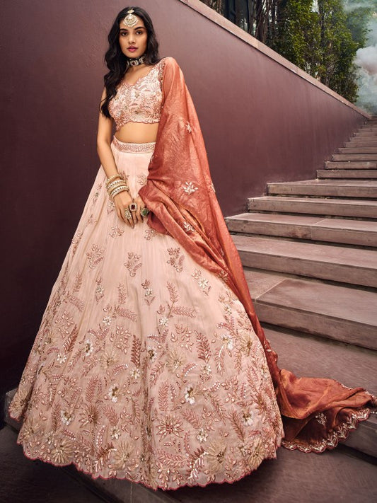 Embroidered Sequinned Semi-Stitched Lehenga & Unstitched Blouse With Dupatta