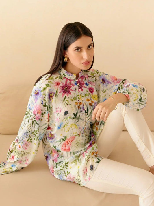 Floral Print Shirt Style Top