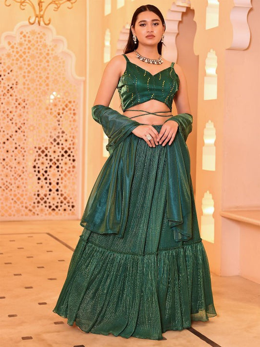 Embellished Sequinned Ready to Wear Lehenga & Unstitched Blouse With Dupatta
