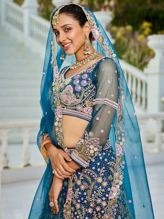 Embroidered Sequinned Semi-Stitched Lehenga & Unstitched Blouse With Dupatta