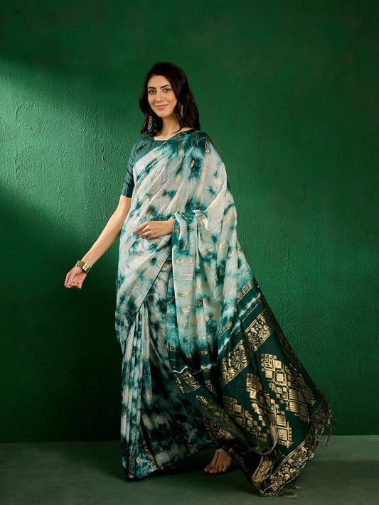 Green Ethnic Motifs Woven Design Dyed Banarasi Sarees