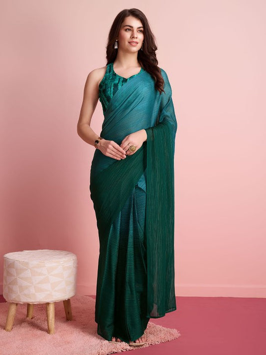 Ombre Zari Poly Chiffon Ready to Wear Saree