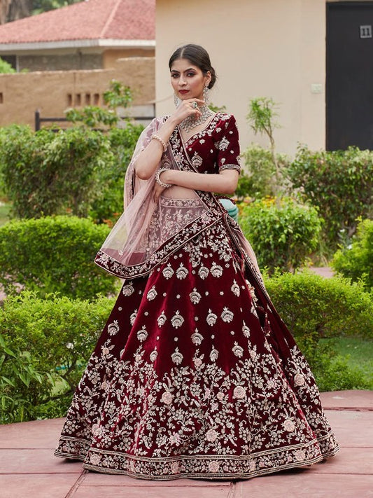 Embroidered Sequinned Semi-Stitched Lehenga & Unstitched Blouse With Dupatta