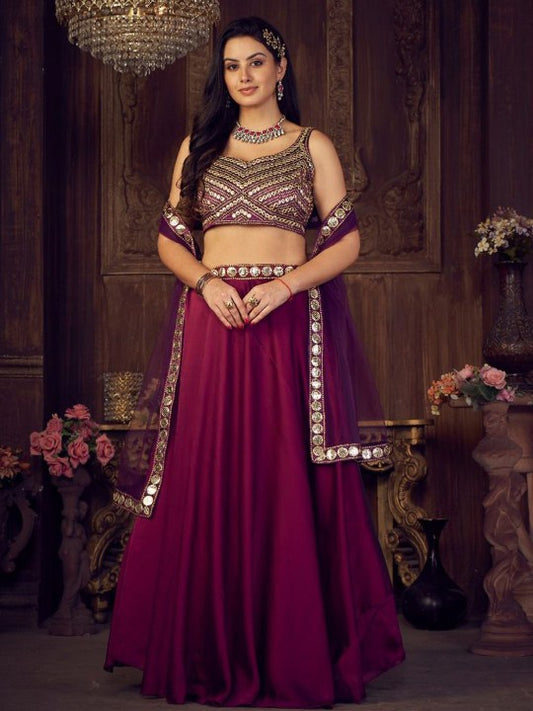Embellished Thread Work Semi-Stitched Lehenga & Unstitched Blouse With Dupatta