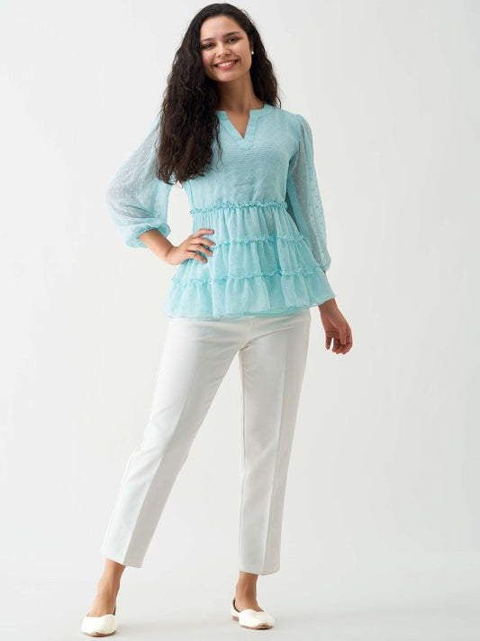 Self Design Mandarin Collar Layered Tiered Top