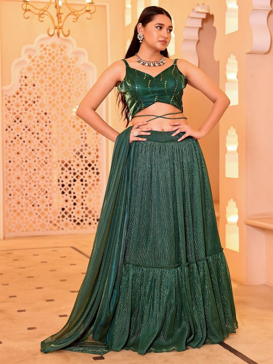 Embellished Sequinned Ready to Wear Lehenga & Unstitched Blouse With Dupatta