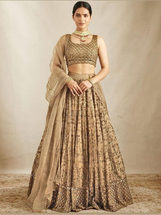 Embroidered Sequinned Semi-Stitched Lehenga & Unstitched Blouse With Dupatta