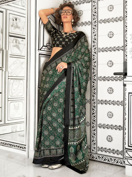 Ajrak Block Pure Crepe Block Print Saree