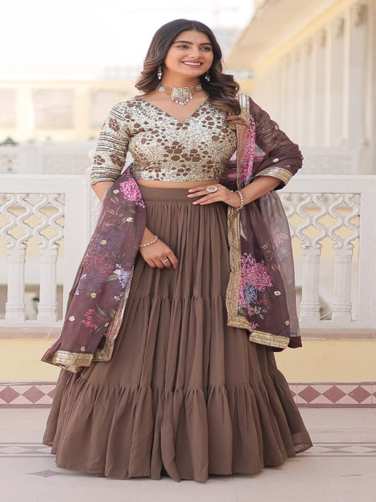 Embroidered Sequinned Semi-Stitched Lehenga & Unstitched Blouse With Dupatta