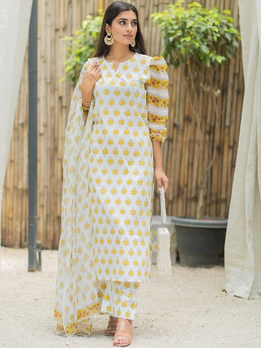 Ethnic Motifs Printed Straight Kurta with Trousers & Dupatta