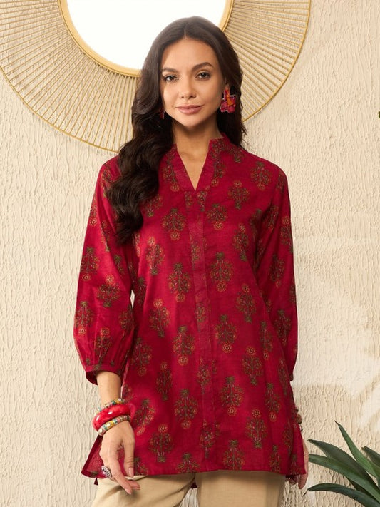 Floral Printed Mandarin Collar Top