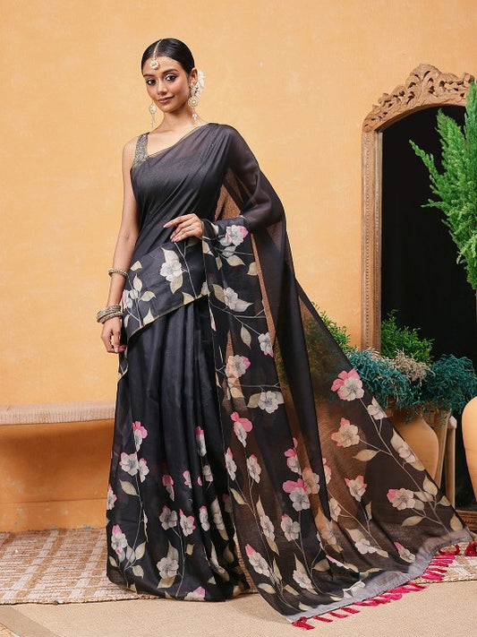 Floral Ready to Wear Chanderi Saree